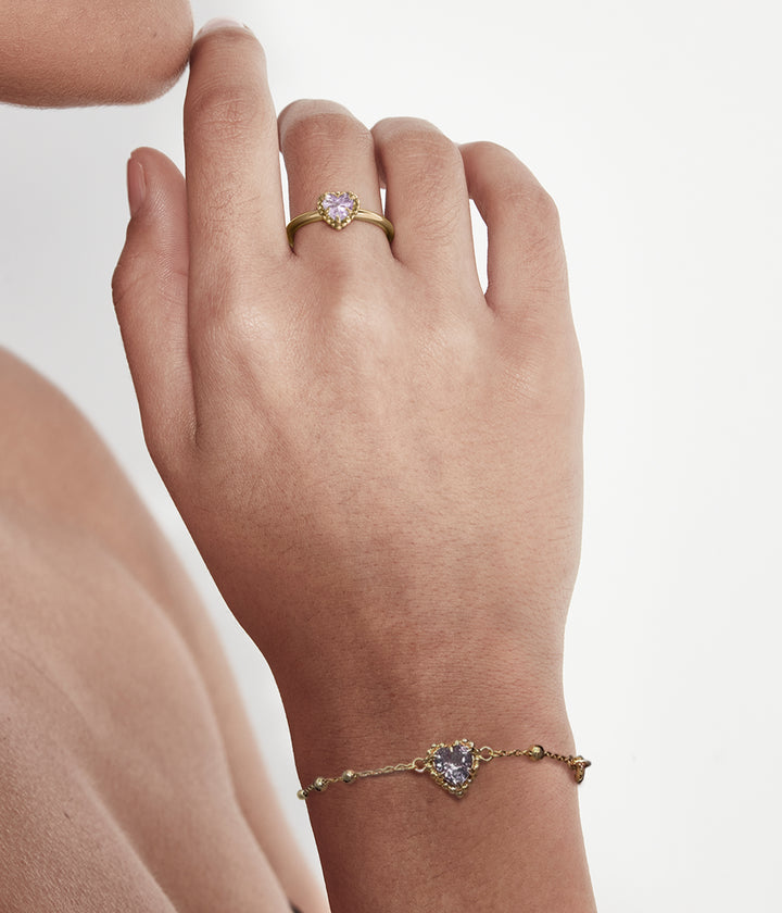 Stolen Gold Plated Dahlias Heart Bracelet with Pink Amethyst