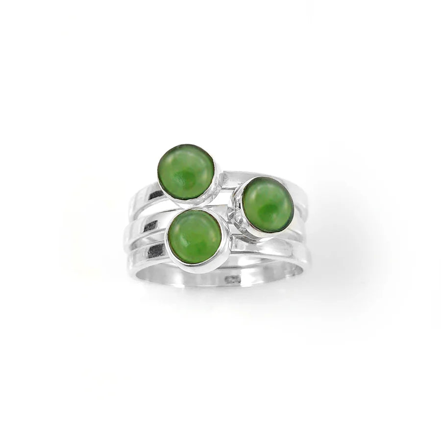 Nick Von K Sterling Silver and Pounamu 3 Muses Stacker Ring Set