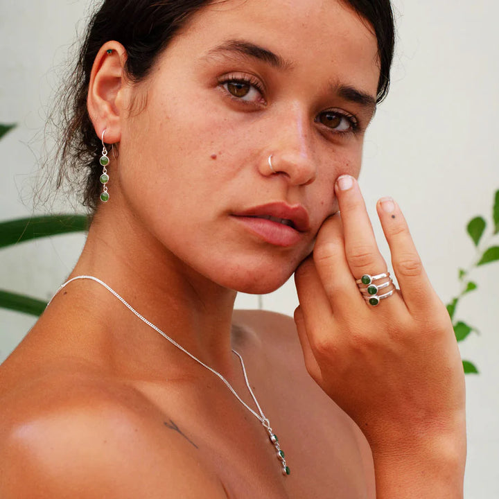 Nick Von K Sterling Silver and Pounamu 3 Muses Stacker Ring Set