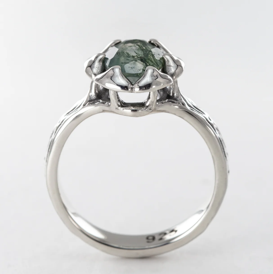 Nick Von K Sterling Silver Mushroom Garden Moss Agate Ring