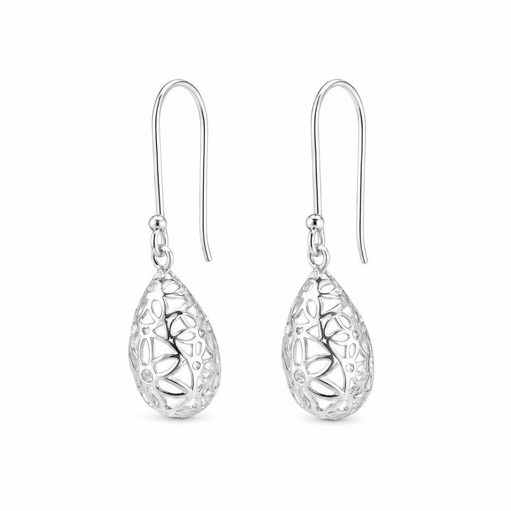LT Sterling Silver Filigree Flower Teardrop Earrings