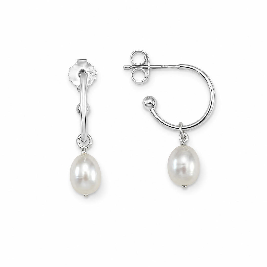 LT Sterling Silver Mini Baroque Pearl Hoop Earrings