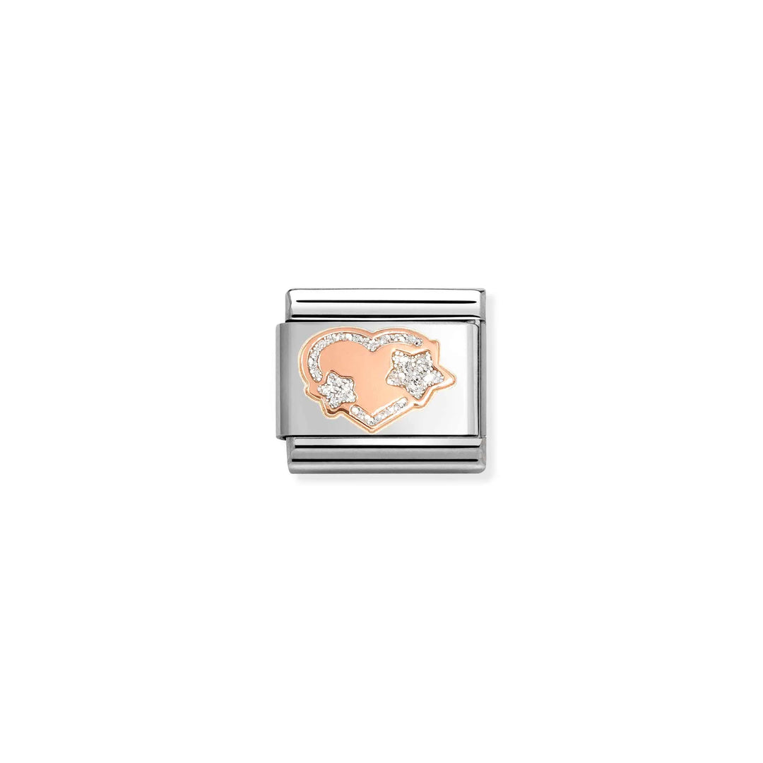 Nomination Classic Link 430202/42 Silver Glitter Heart & Stars in 9k Rose Gold &