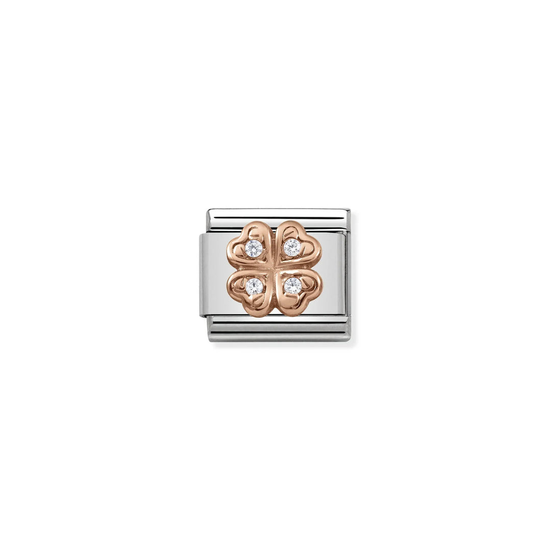 Nomination Classic Link 430302/04 Four-Leaf Clover 9k Rose Gold & CZ