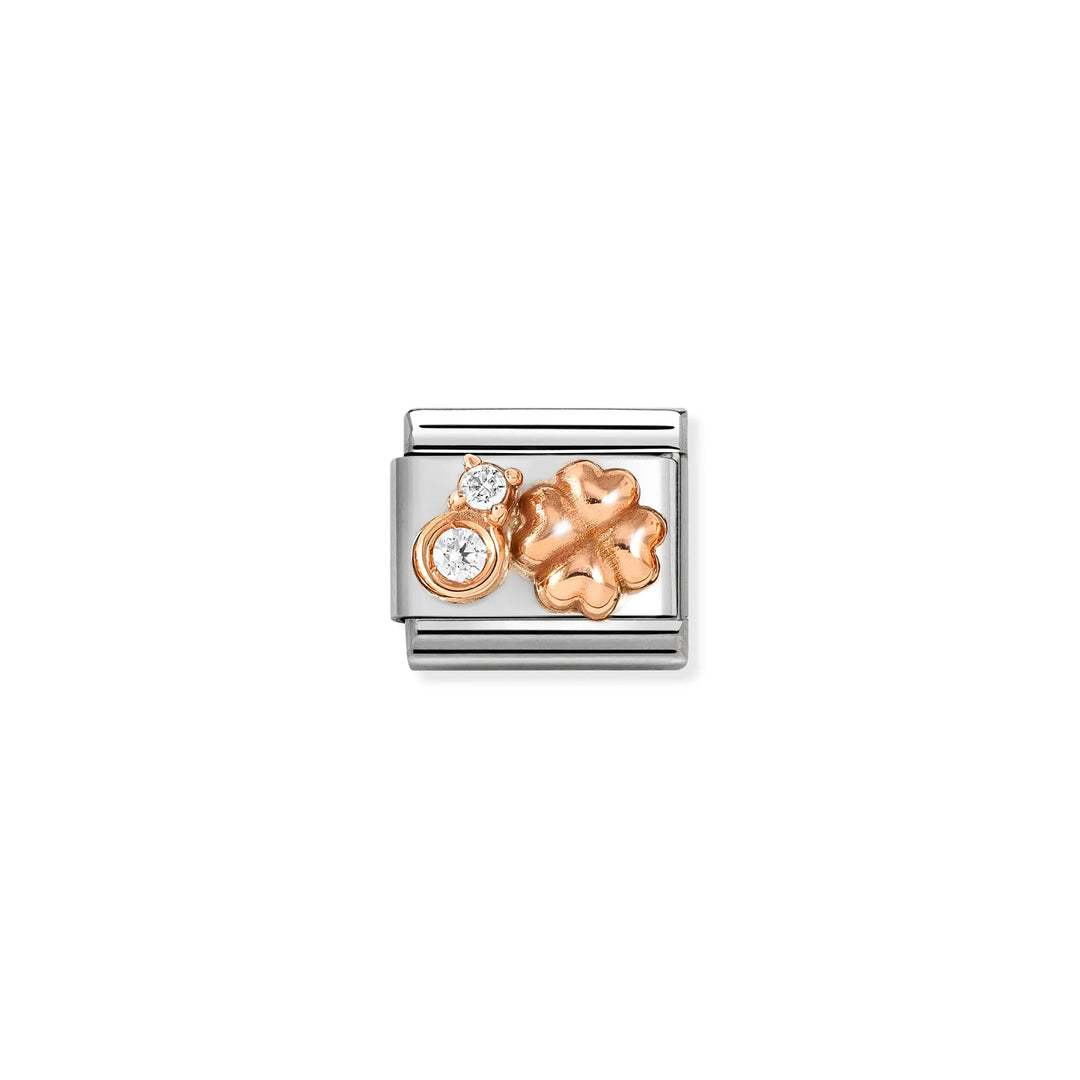 Nomination Classic Link 430305/52 Lucky Clover with CZ in 9k Rose Gold