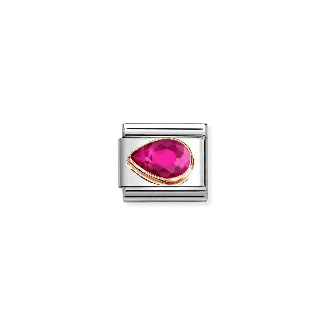 Nomination Classic Link 430605/005 Tear Drop Left in 9k Rose Gold & Red CZ