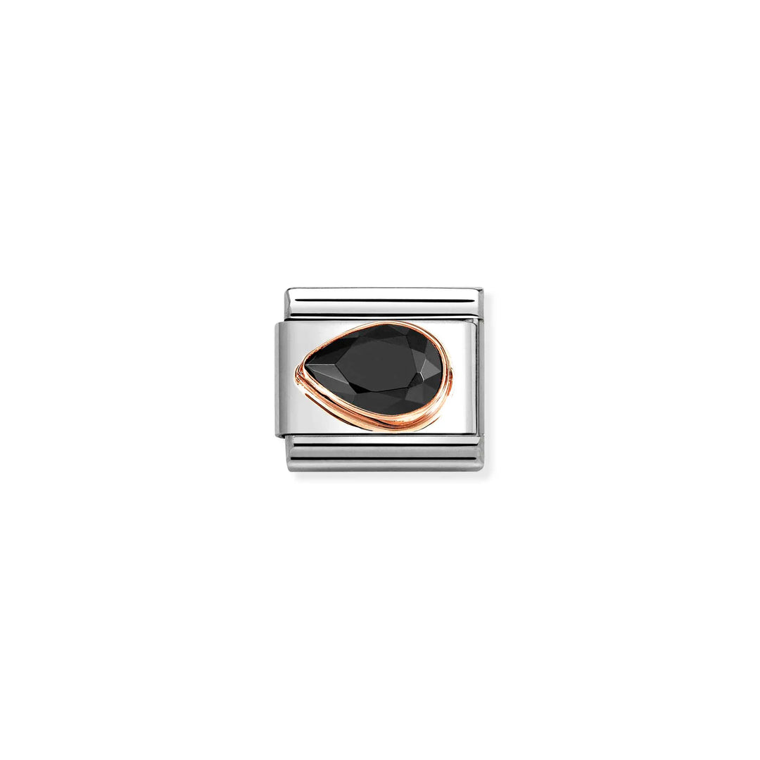 Nomination Classic Link 430605/011 Tear Drop Left in 9k Rose Gold & Black CZ