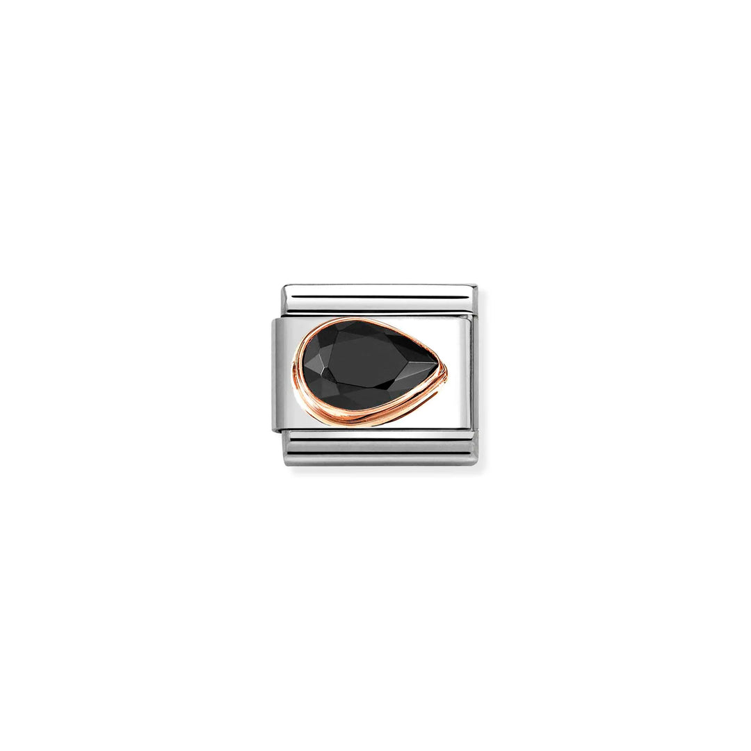 Nomination Classic Link 430606/011 Tear Drop Right in 9k Rose Gold & Black CZ