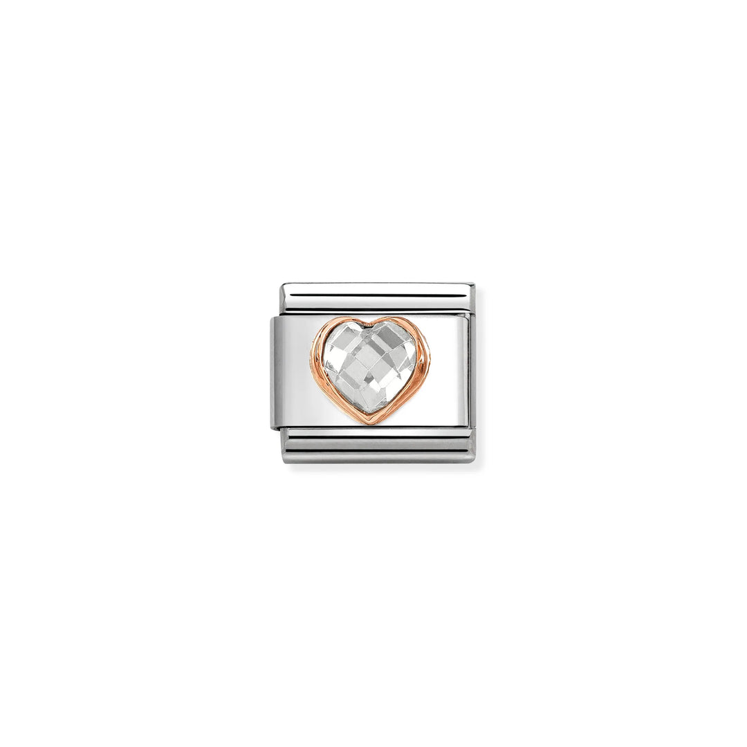 Nomination Classic Link 430607/010 White CZ Heart in 9k Rose Gold