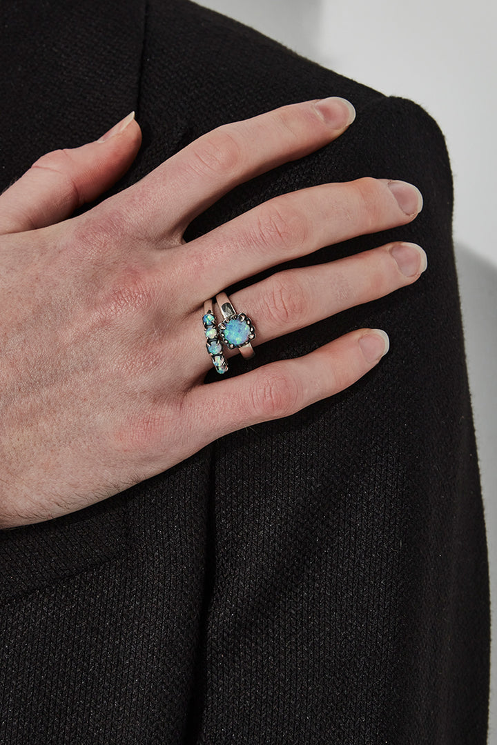 Stolen Silver Halo Cluster Ring - Opal
