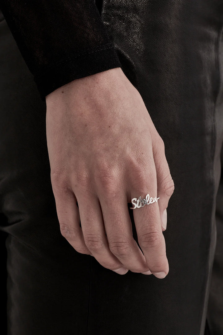Stolen Silver Script Ring