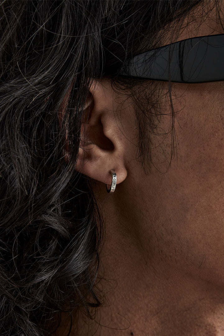 Stolen Silver Clean Logo Hoop Earrings