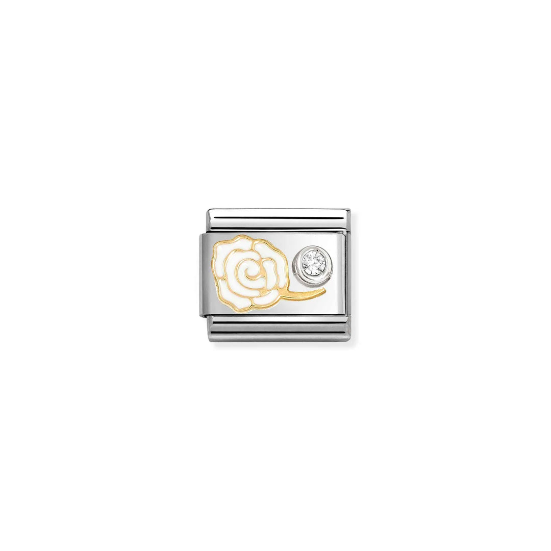 Nomination Classic Link 630302/07 White Rose in 18k Gold, Silver, Enamel & CZ