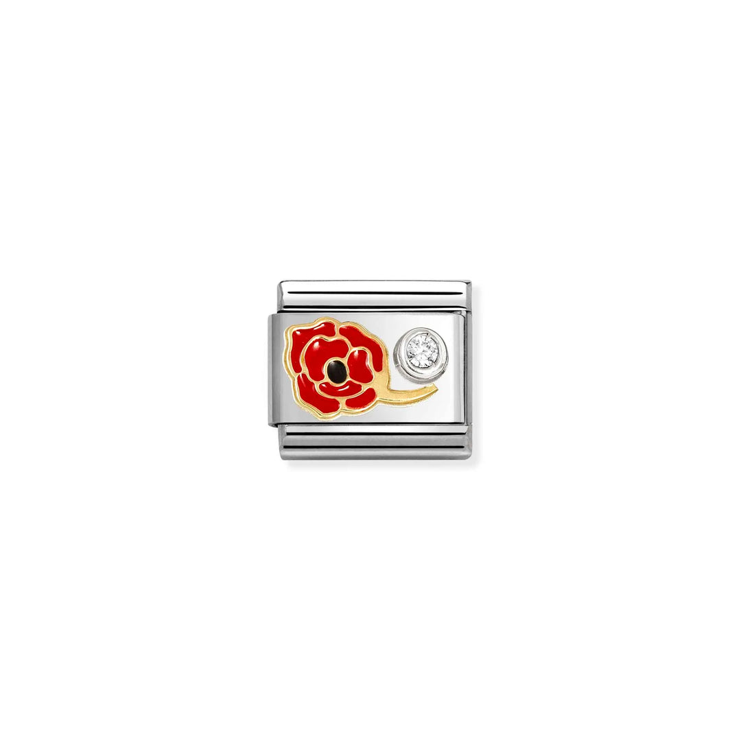 Nomination Classic Link 630302/11 Red Poppy in 18k Gold, Silver, Enamel & CZ