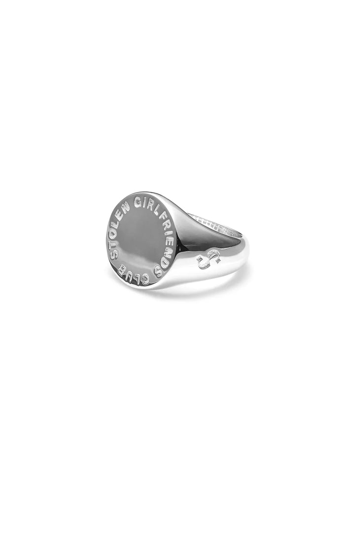 Stolen Silver Text Logo Sovereign Ring