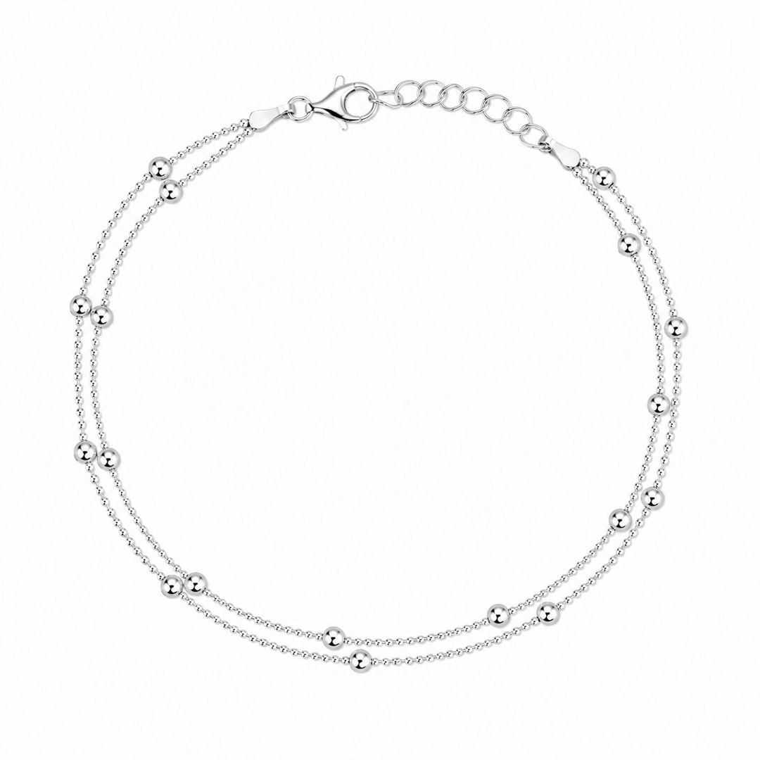 LT Sterling Silver Double Satellite Mixed Chain Anklet