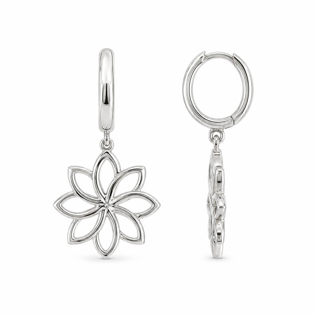 LT Sterling Silver Clemantis Flower Drop Huggies