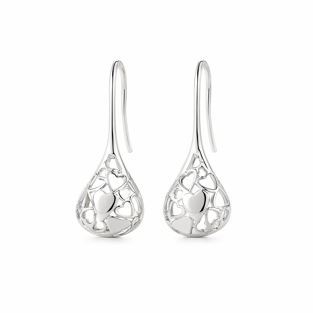 LT Sterling Silver Filigree Hearts Droplet Earrings