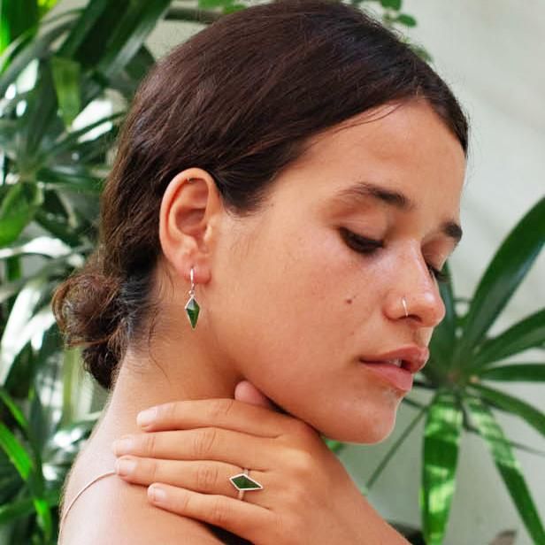 Nick Von K Sterling Silver and Pounamu Pinnacle Earrings