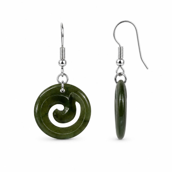 NZ Greenstone Closed Koru Earrings 15mm