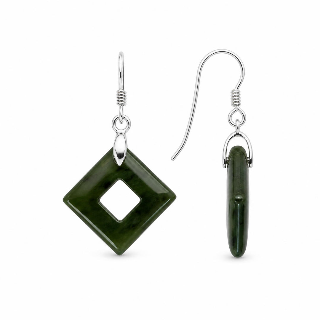 NZ Greenstone Open Square Earrings 10mm