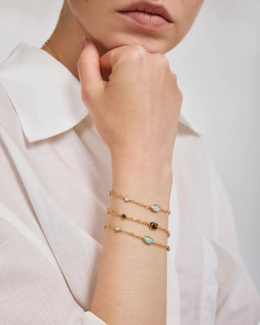 Ania Haie Gold Plated Tiger's Eye Organic Done Pebble Station Bracelet