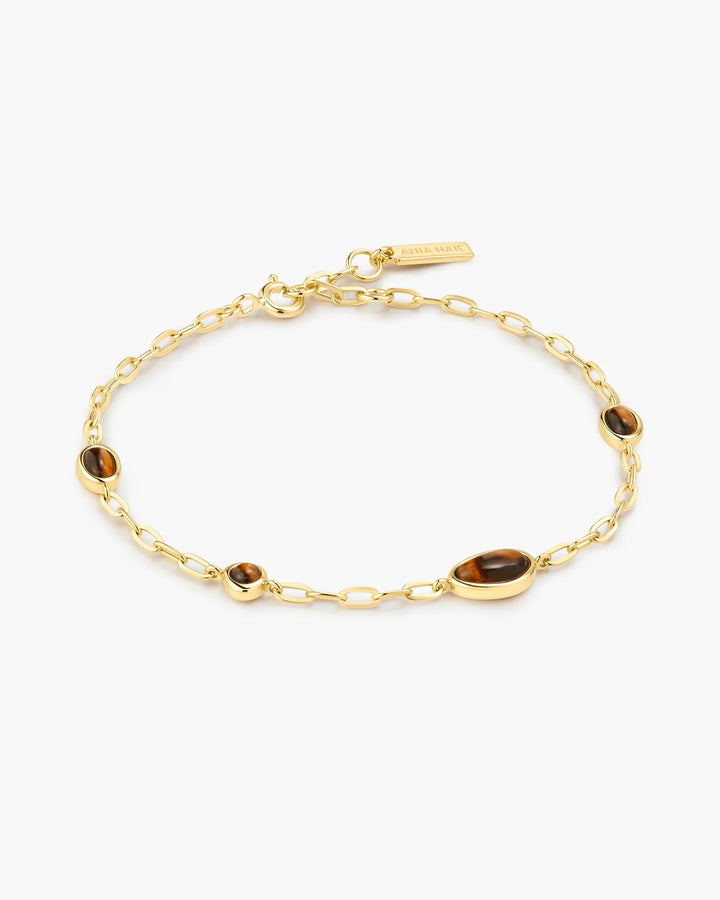 Ania Haie Gold Plated Tiger's Eye Organic Done Pebble Station Bracelet