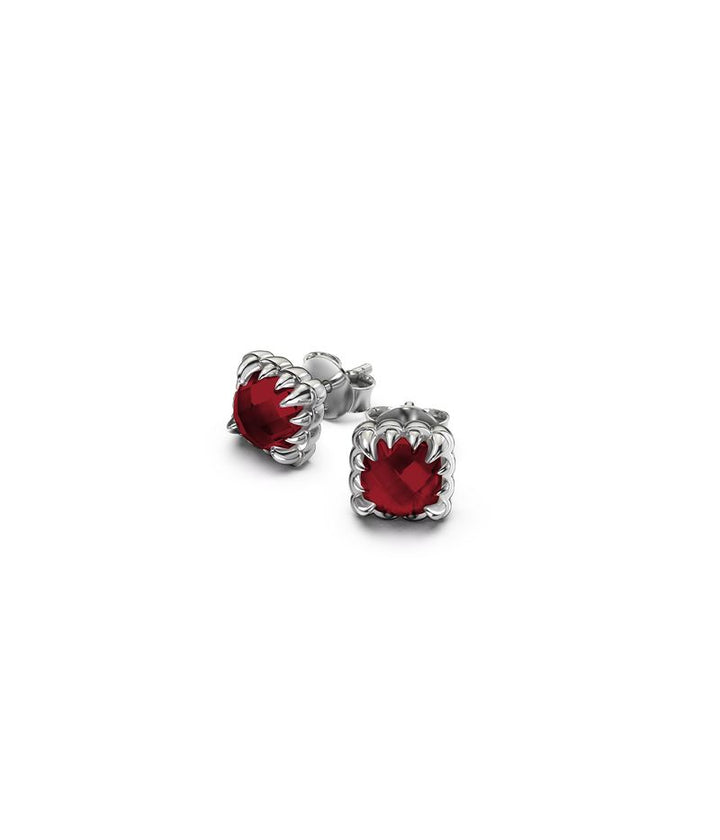 Stolen Silver Mini Claw Stud Earrings - Red Garnet
