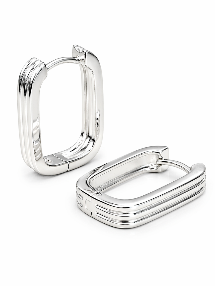 LT Sterling Silver Rectangle Fluted Huggies