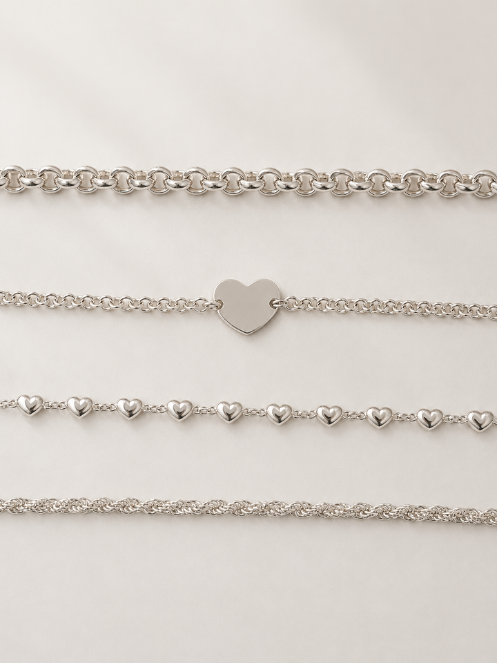 LT Sterling Silver Chain of Hearts Bracelet