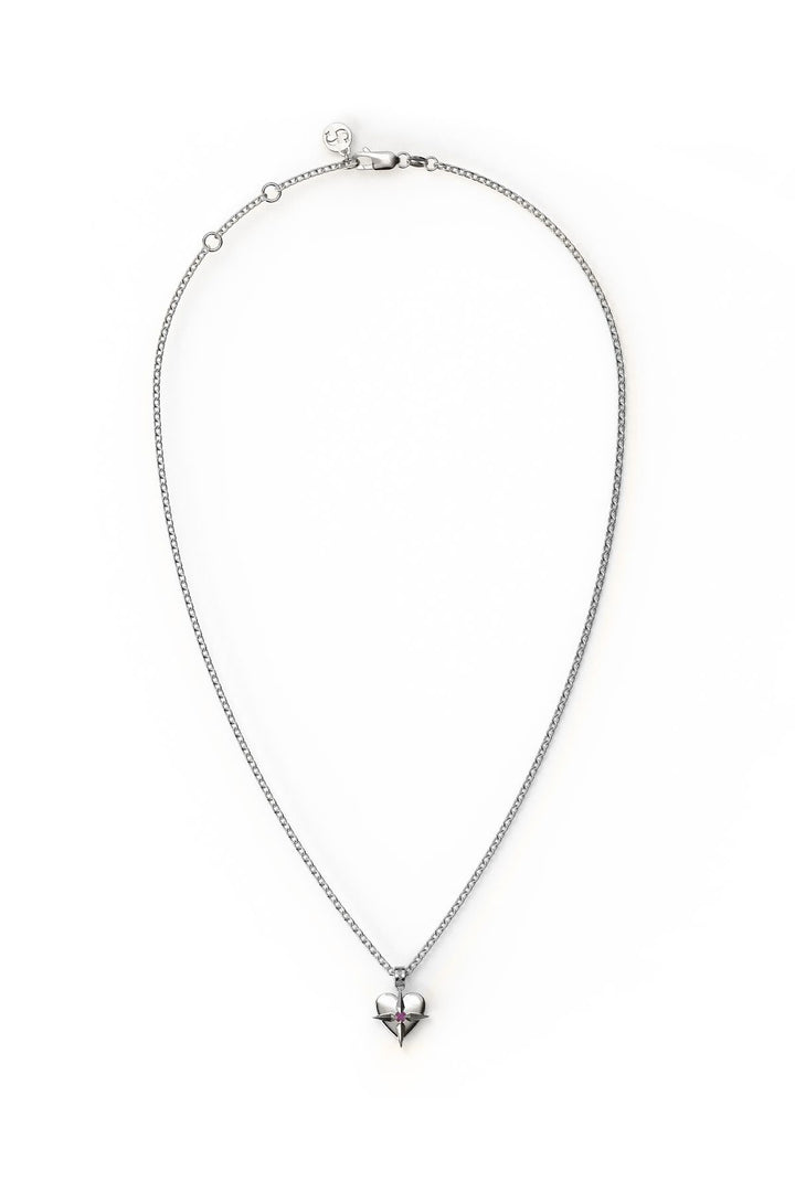 Stolen July Birthstone Heart Silver and Ruby Necklace