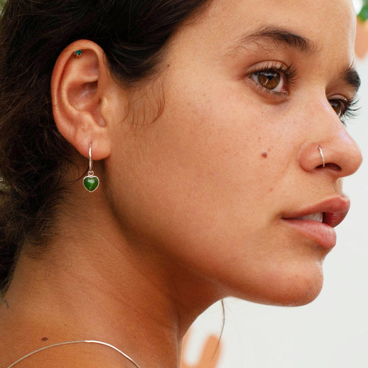 Nick Von K Sterling Silver and Pounamu Heart Earrings