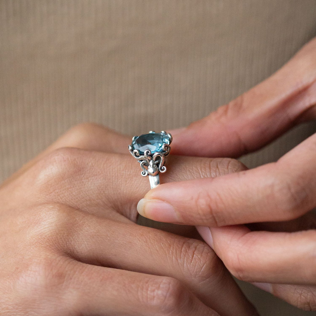 Nick Von K Sterling Silver with Topaz Twin Octopus Ring