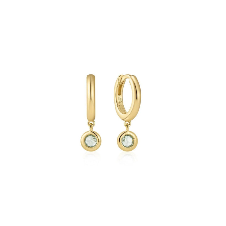 Ania Haie Ripple Gold Plated Green CZ Drop Huggies