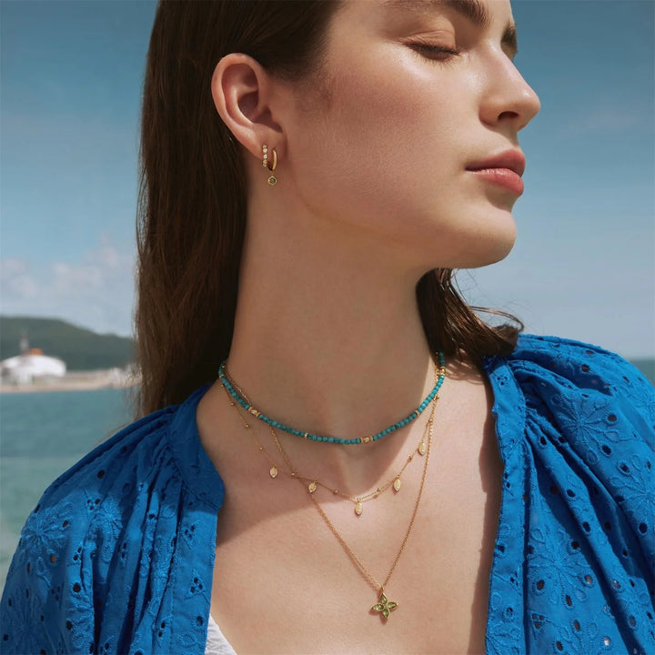 Ania Haie Ripple Gold Plated Green CZ Drop Huggies