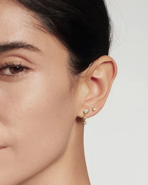 Ania Haie Gold Plated Teardrop & Bezel Round Dangle Stud Earrings