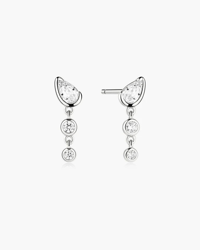 Ania Haie Silver Teardrop & Bezel Round Dangle Stud Earrings