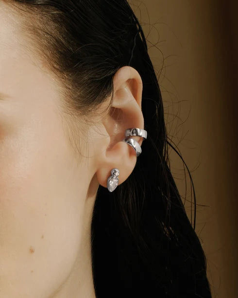 Ania Haie Silver Bezel Inverted Teardrop & Round Stud Earrings