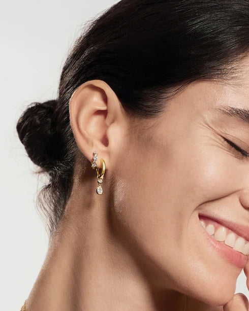 Ania Haie Gold Plated Alternating Half-Bezel Huggie Earrings