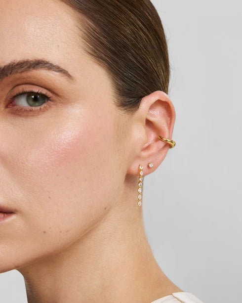 Ania Haie Gold Plated Half-Bezel Oval Linear Dangle Stud Earrings