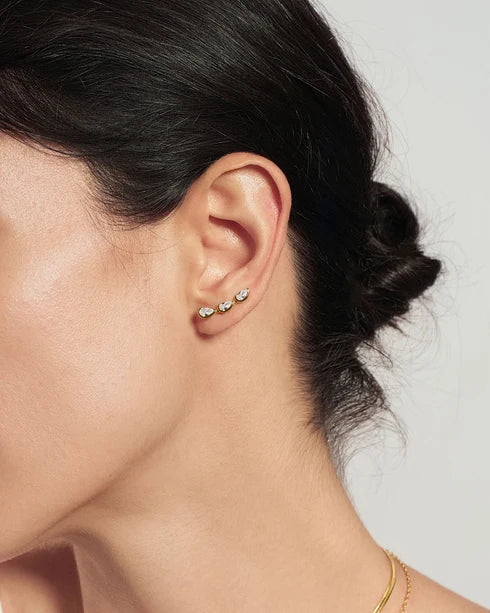 Ania Haie Gold Plated Triple Half-Bezel Teardrop Climbers