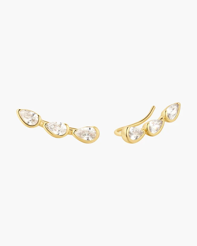 Ania Haie Gold Plated Triple Half-Bezel Teardrop Climbers