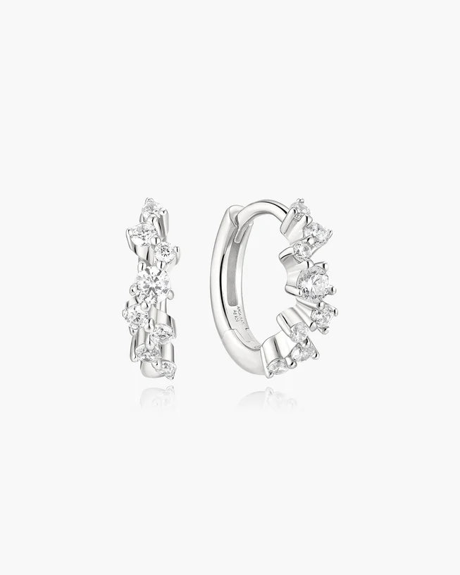 Ania Haie Silver Zig-Zag Pave Huggie Earrings