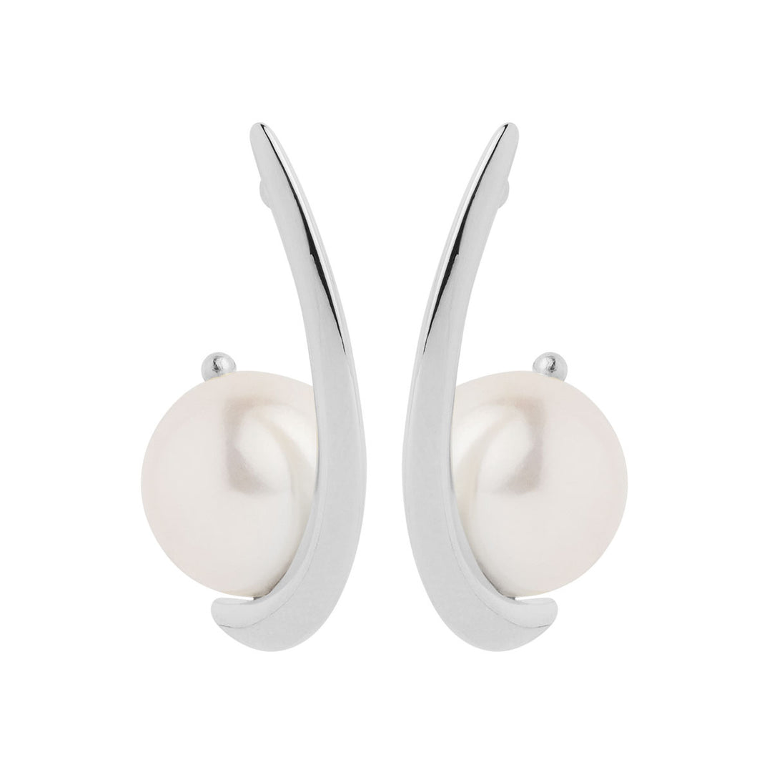 Najo Mariselle Silver Crescent with Pearl Earrings