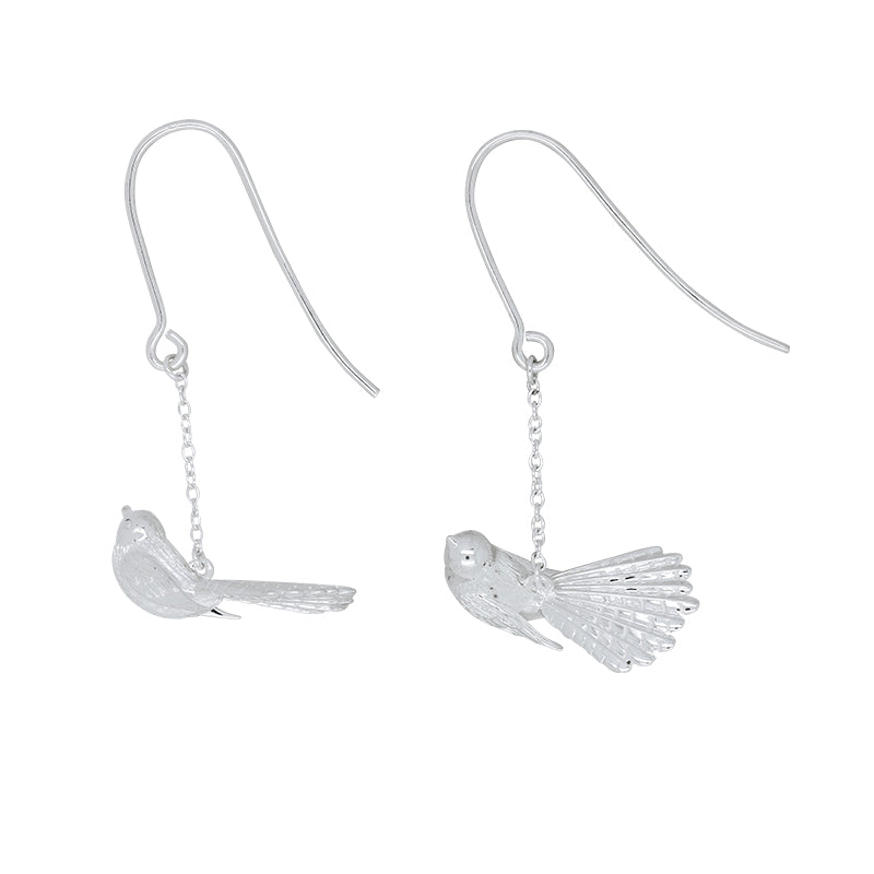 Memento Piwakawaka Silver Drop Earrings