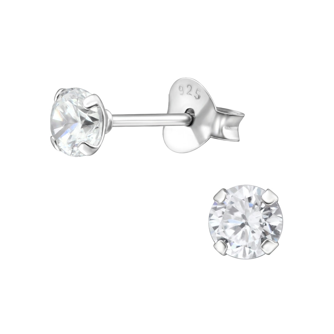 LT Sterling Silver Small Round CZ Stud Earrings Earrings - 4mm