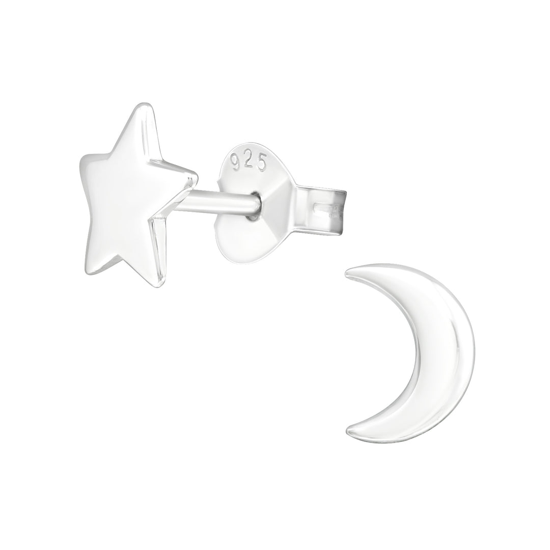 LT Sterling Silver Moon and Star Stud Earrings Earrings