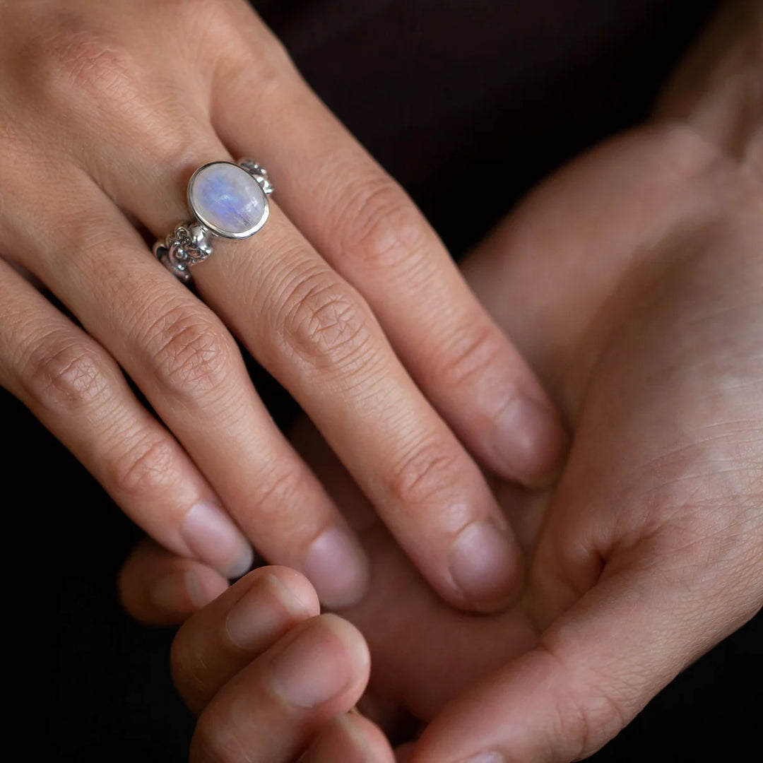Nick Von K Sterling Silver with Rainbow Moonstone Mermaid Ring