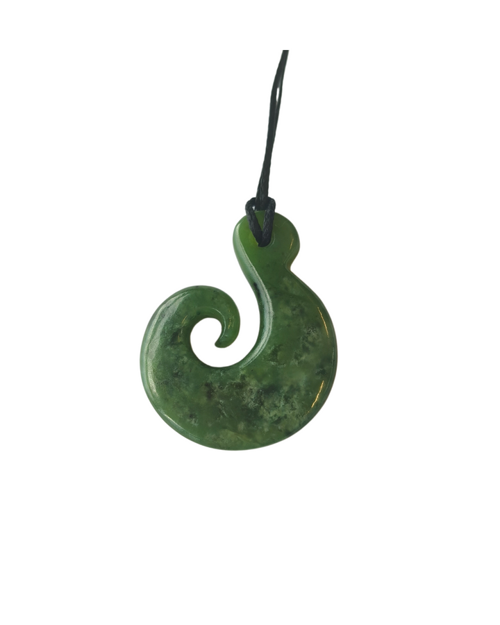 New Zealand Greenstone - Hei Matau / Fish hook with Koru - 40mm