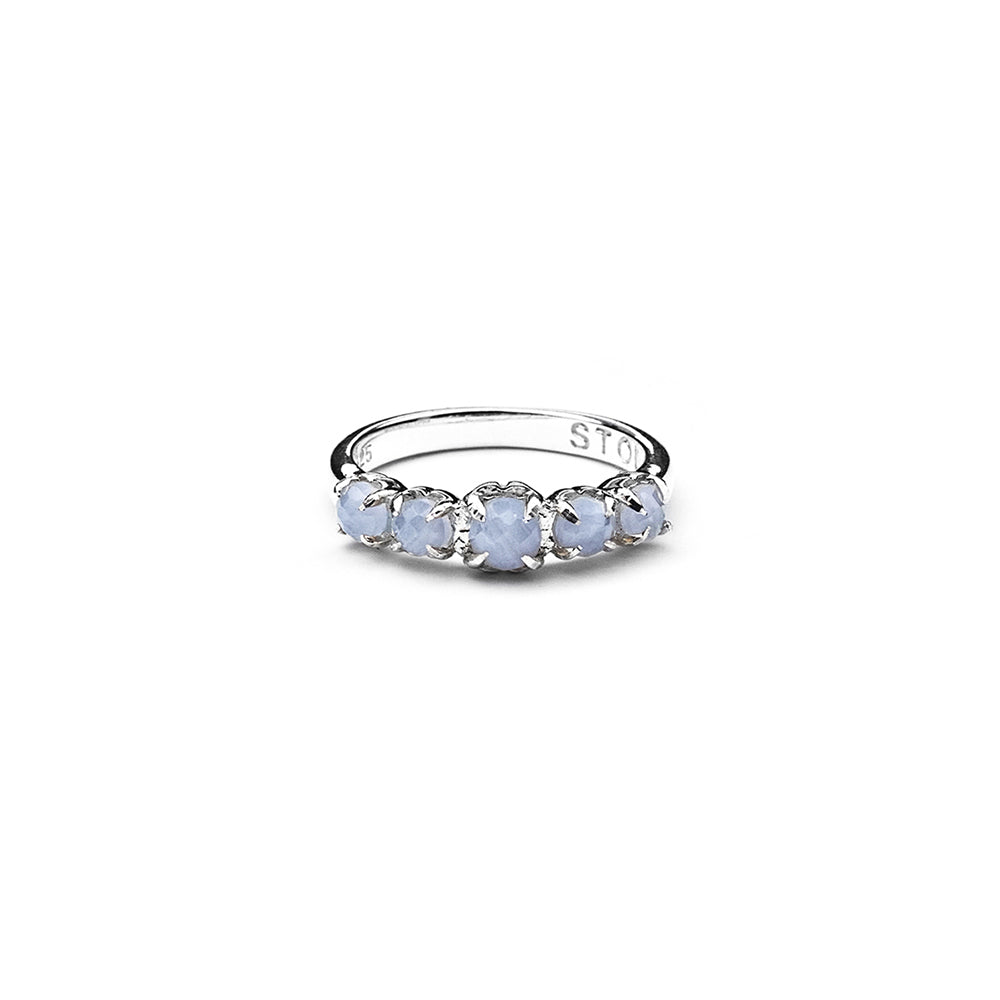 Stolen Silver Halo Cluster Ring - Blue Lace Agate